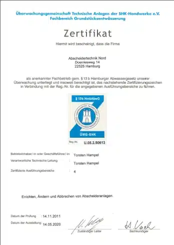 Fachbetrieb gem. § 13 b Hamburger Abwassergesetz