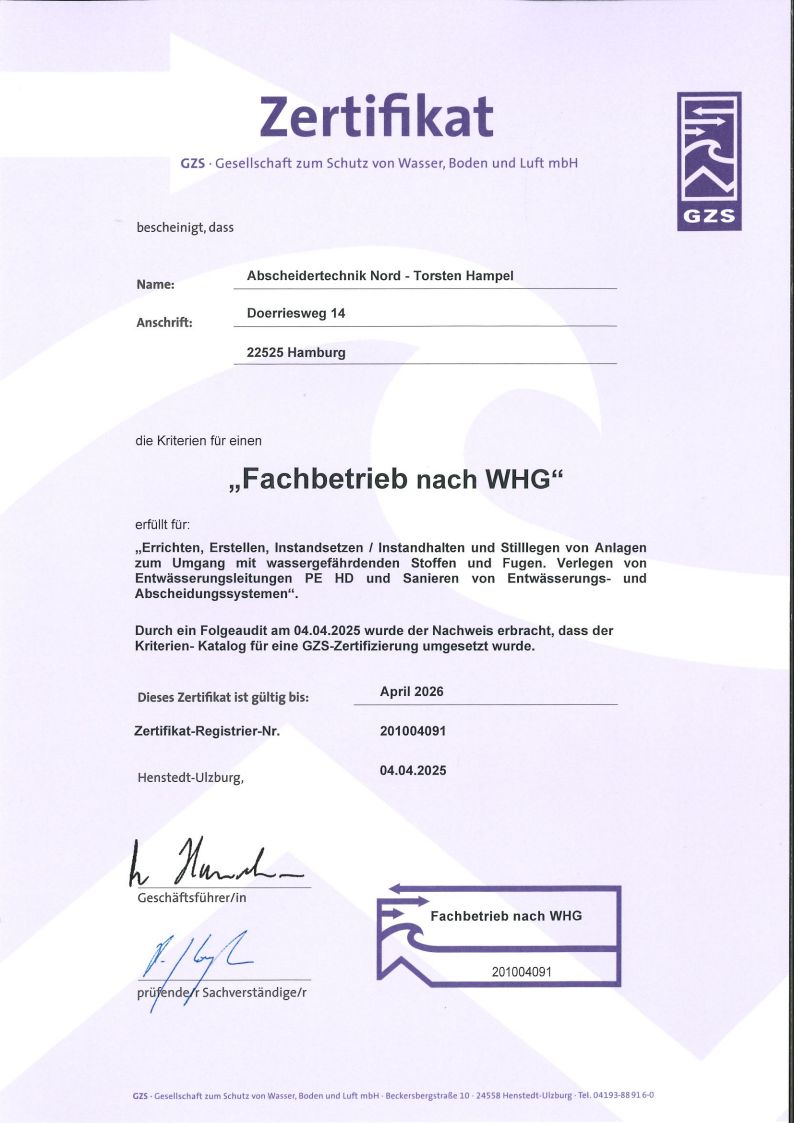 Fachbetrieb nach Wasserhaushaltsgesetz (WHG)